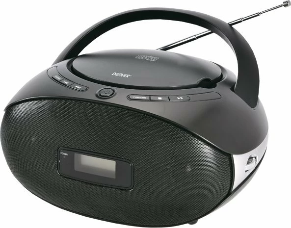Radio me CD Denver TC-29, FM analog, AUX, me bateri dhe rrymë, e zezë