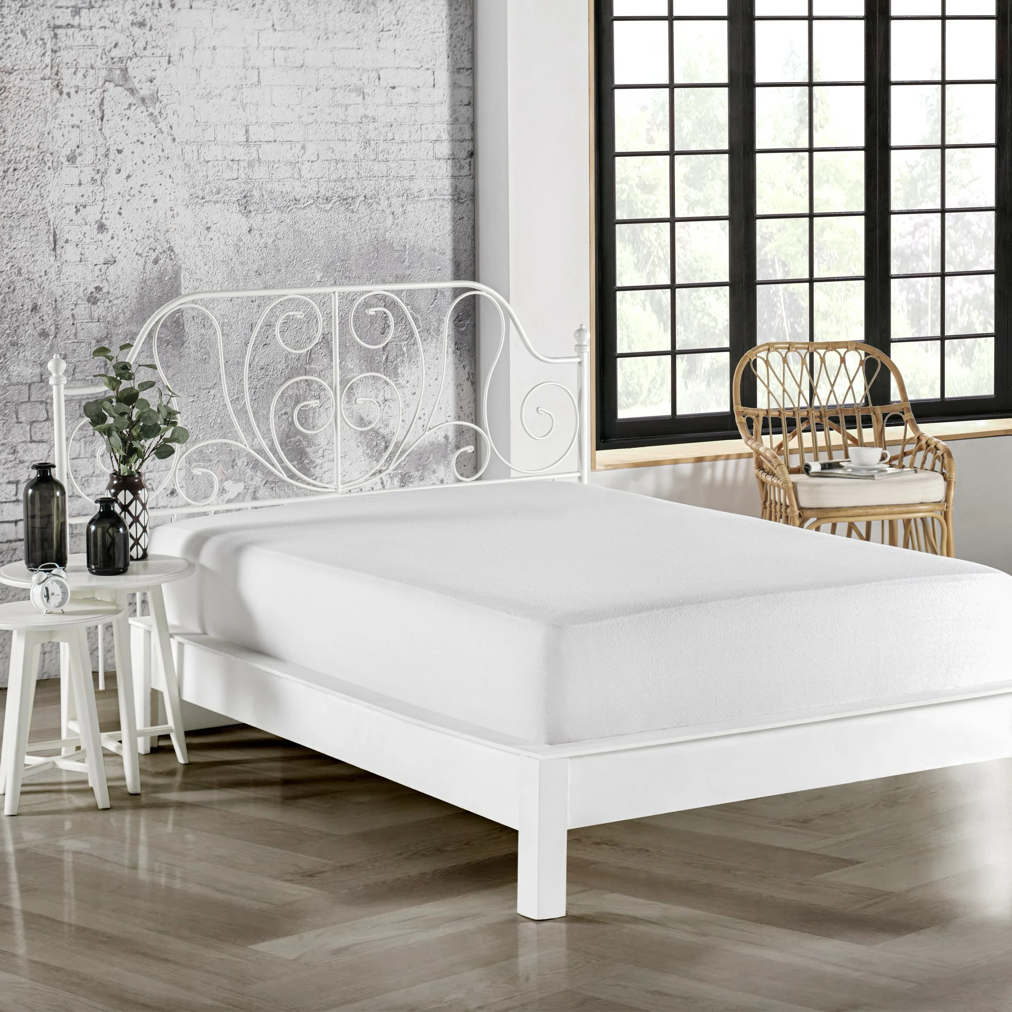 Mbrojtës për shtrat tek, ngjyrë e bardhë, L'Essentiel Linge de Maison, Alez v2 Fitted Pol, 90x200cm
