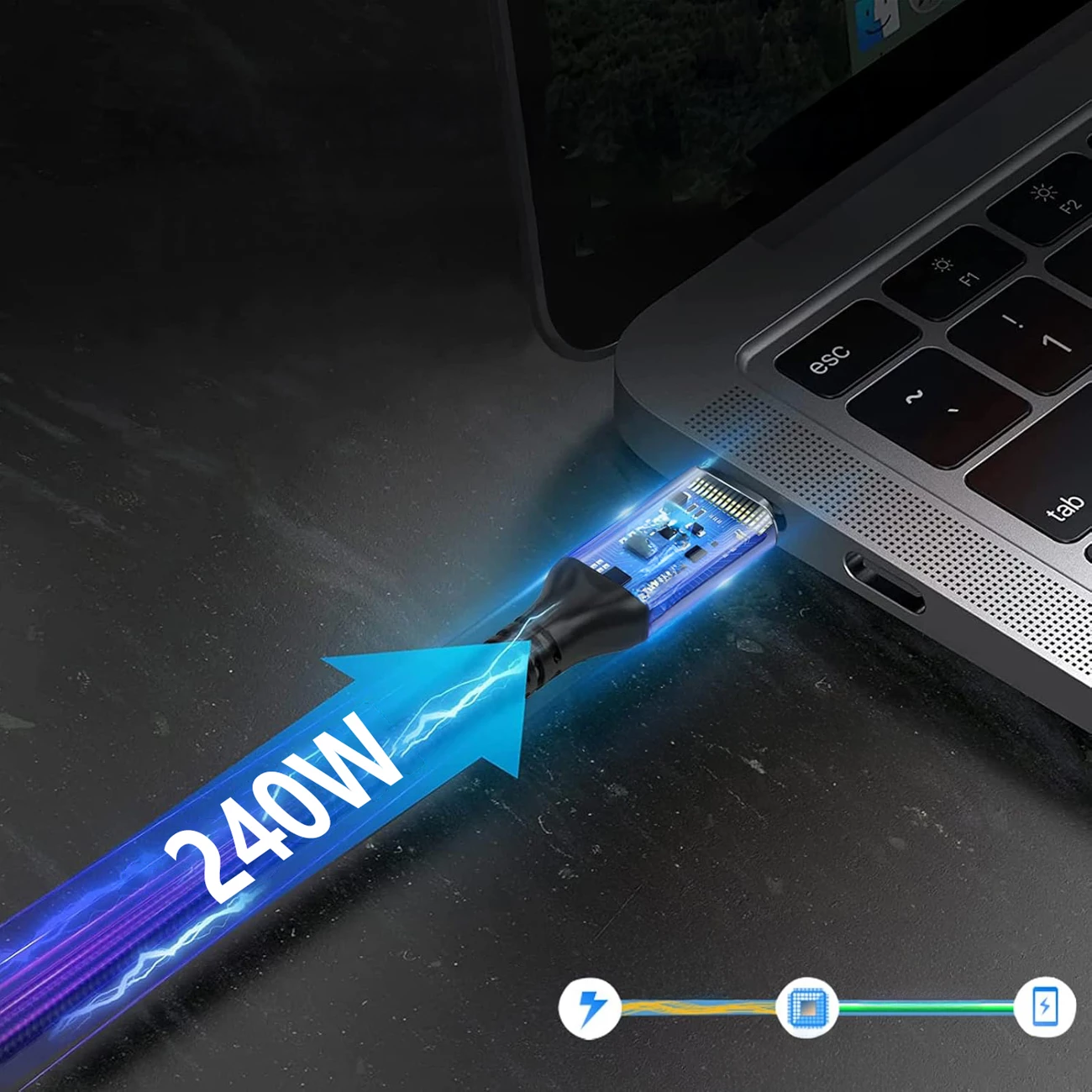 Kabllo USB-C Wozinsky WPS3-UY41S USB4 40Gb/s 240W 1m me konektor këndor, e zezë, me qese string