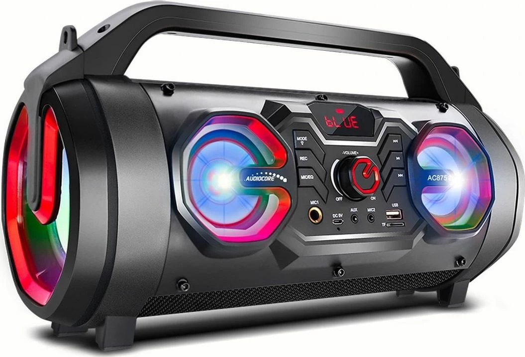 Altoparlant portativ Audiocore AC875 20W Bluetooth 5.0 me radio FM, RGB, bateri 2000mAh, USB/USB-C, i zi, set me telekomandë