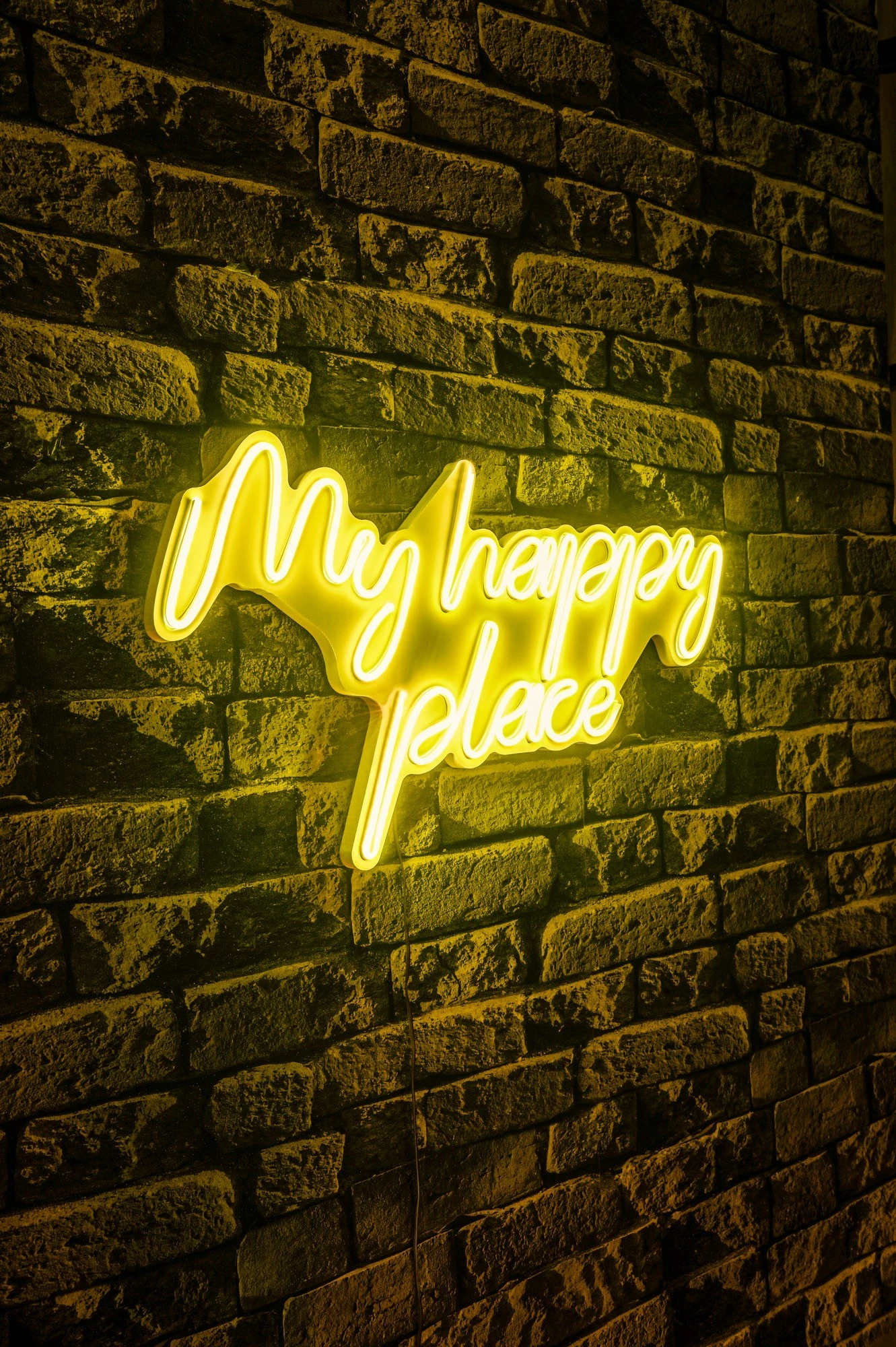 Dritë dekorative LED në mur, plastikë, 'My happy place', ngjyrë e verdhë