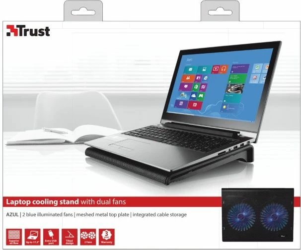 Ftohës për laptop Trust Azul 20104, deri 17.3", 2x120mm, USB, me drita LED, i zi