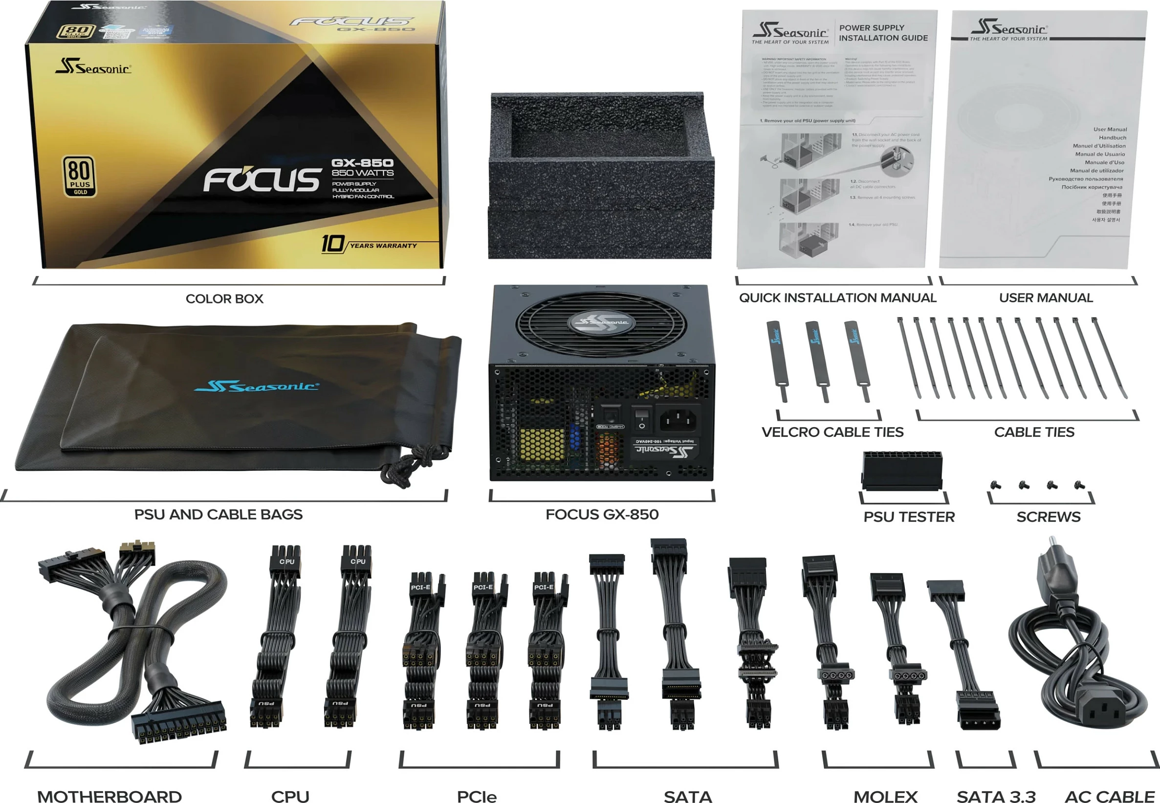 Furnizues energjie Sea Sonic Focus-GX-850, ATX 3.1, 80+ Gold