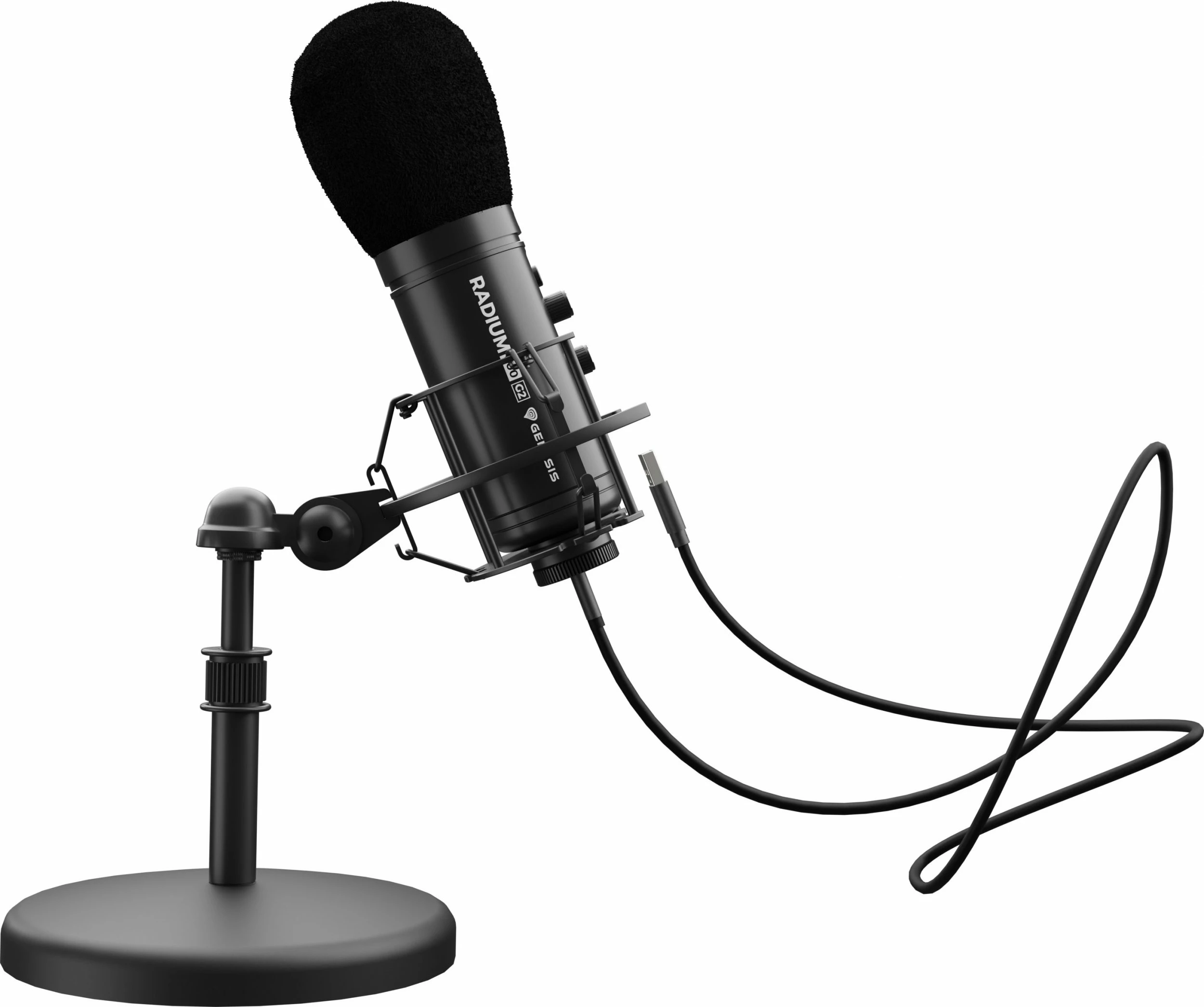 Mikrofon GENESIS Radium 600 G2 NGM-2091, kondensator kardioid, USB-C/3.5 mm, me mini-stand dhe shock mount, i zi