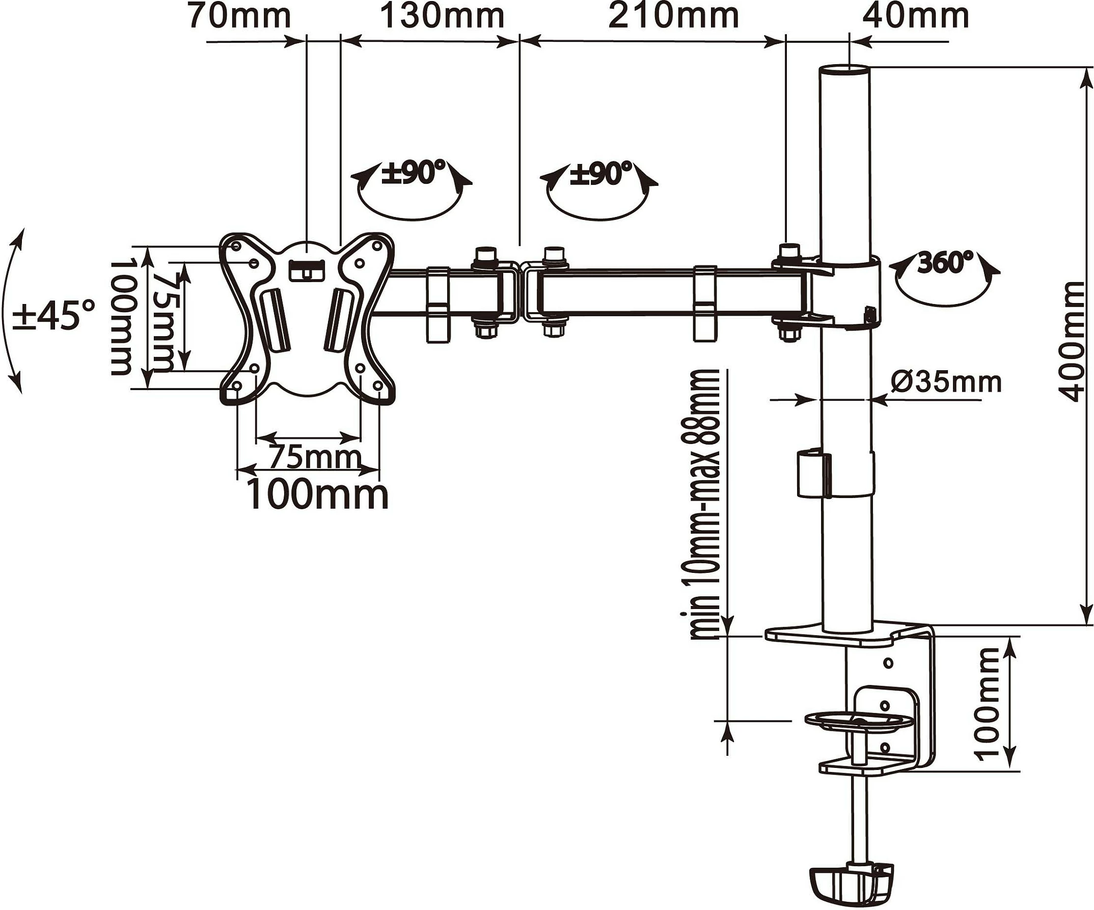 Mbajtës monitori tavoline EQUIP, 13"-27", VESA 75x75/100x100, 8 kg, i zi