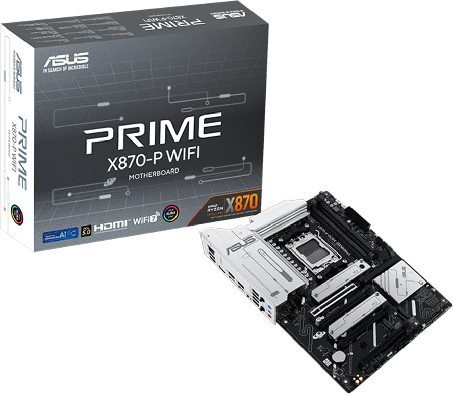 Pllakë amë ASUS PRIME X870-P WIFI, ATX, Socket AM5, DDR5, Bluetooth 5.4, 2.5Gb LAN, e zezë/argjendtë
