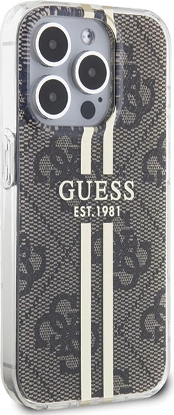 Mbështjellës Guess IML 4G Gold Stripe për iPhone 15 Pro, Kafe
