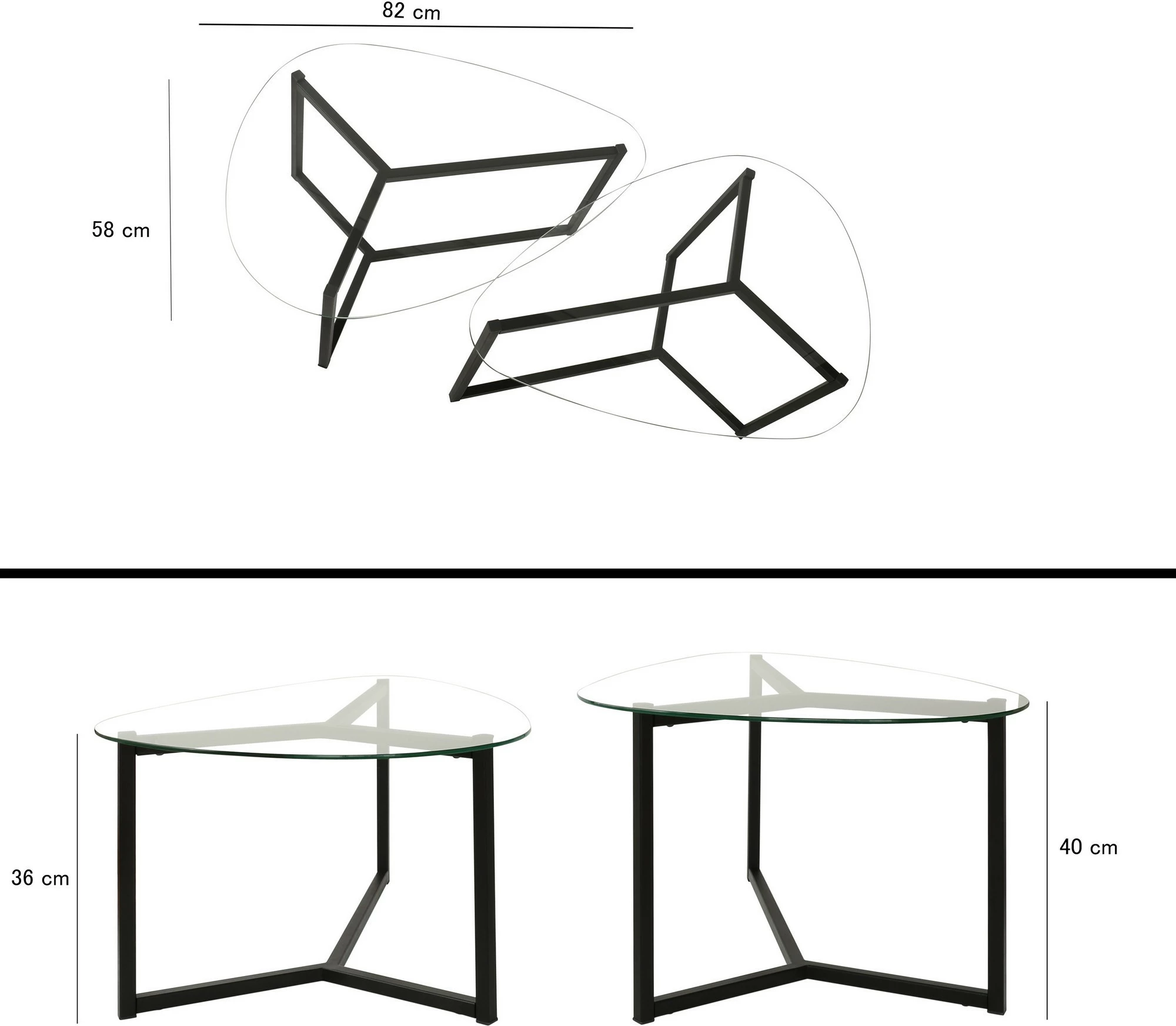 Set tavolinash kafeje Hanah Home, Bellisimo, e zezë mat