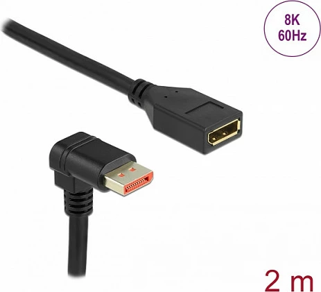 Kabllo zgjatëse DisplayPort DeLOCK, DP 1.4, 2 m, 8K 60 Hz, 90° e kënduar, e zezë