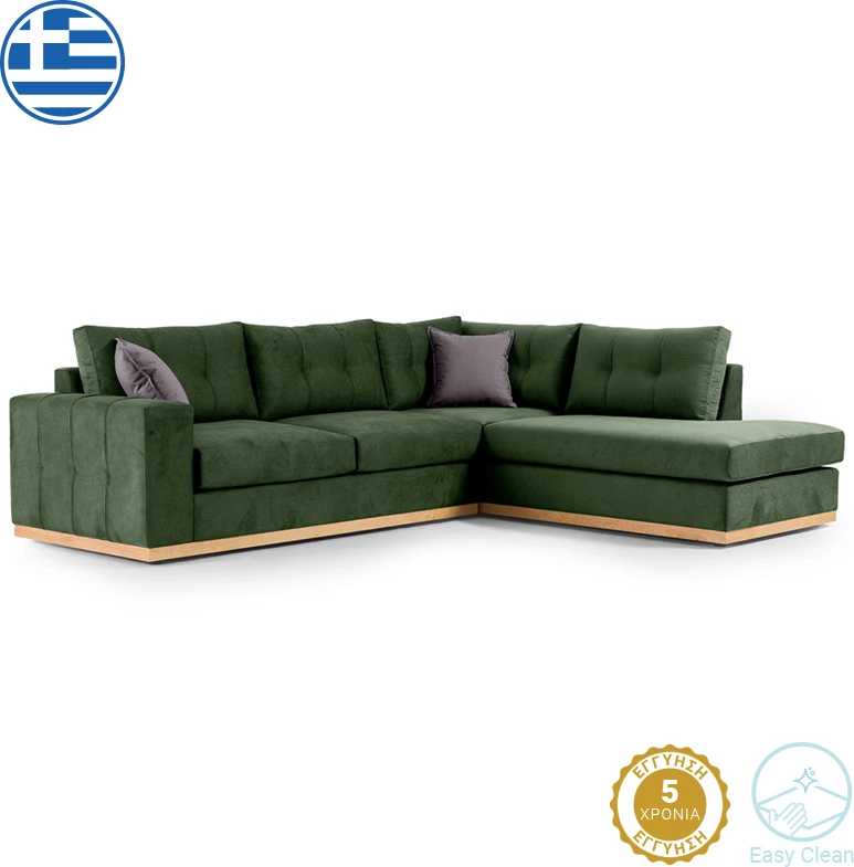 Divan qoshe Boston qoshe e majtë, material, ngjyrë jeshile e errët-gri e errët, 280x225x90cm