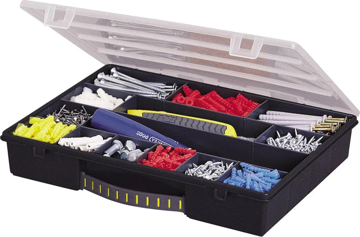 Kasetë organizator Stanley 1-92-761, 14 ndarje, 34 x 26 x 5.7 cm, e zezë/transparente