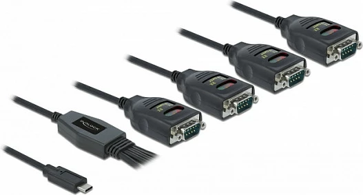 Adapter USB-C DeLOCK, 4x RS-232 DB9, mbrojtje ESD 15 kV, i zi