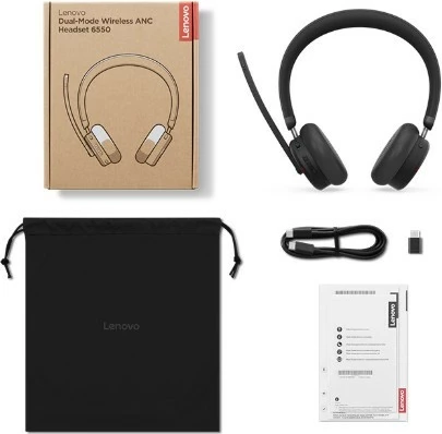 Kufje pa tela me dy modalitete, Lenovo 6550 4XD1S19778, ANC/ENC, Bluetooth 5.3 dhe USB-C receiver, 60 orë, Teams, e zezë