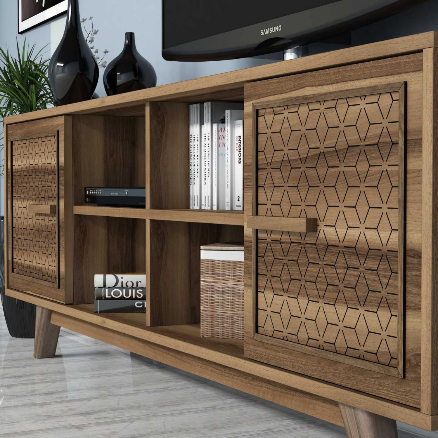 Set mobiljesh TV FH9513.01 melaminë ngjyrë arre 160x35x56.2Hcm