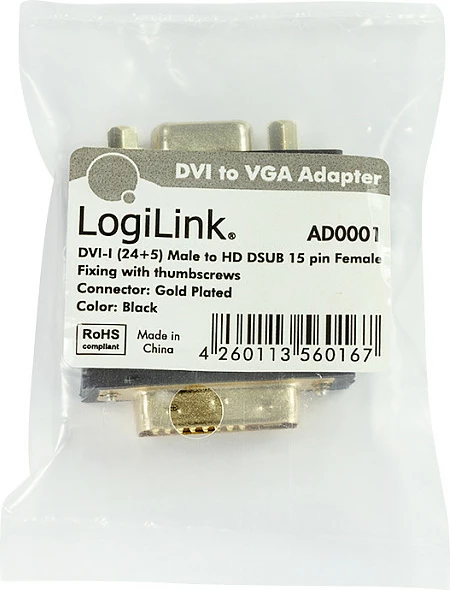 Adapter DVI-I në VGA LogiLink, 1080p, i zi