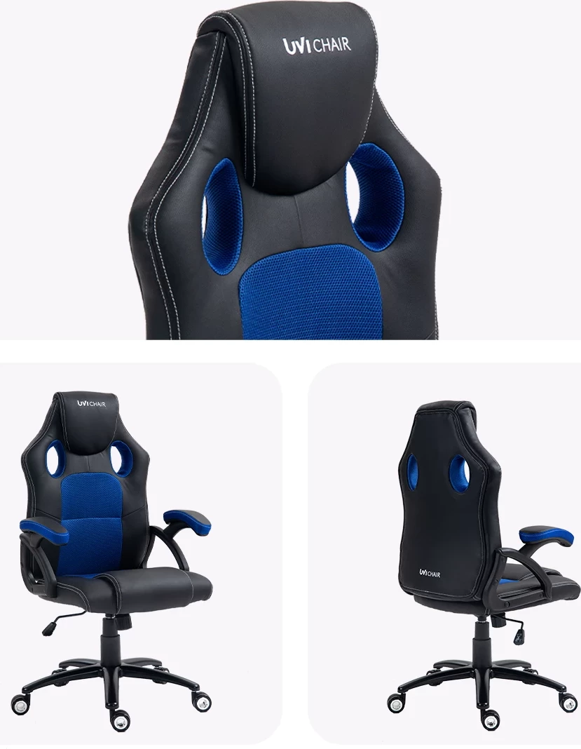 Karrige gaming/zyre UVI Storm UVI7002, rregullim lartësie 10 cm, mekanizëm butterfly, pjerrësi deri 30°, blu/e zezë
