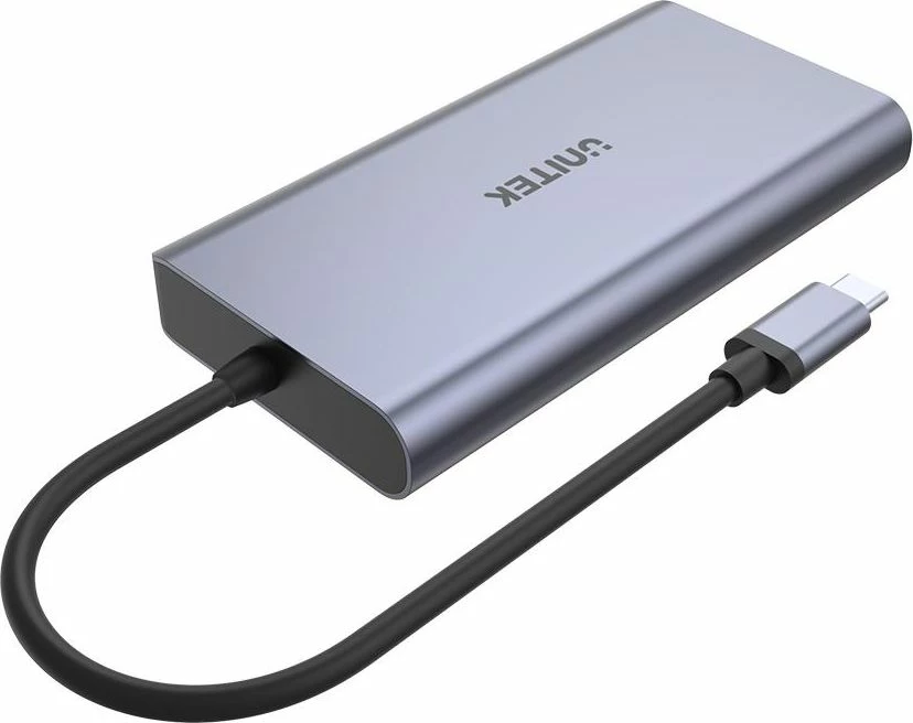Stacion dokimi USB-C Unitek S7 D1056A, 4K HDMI/DP, PD 100W, LAN Gigabit, lexues SD, 2x USB 3.0, gri