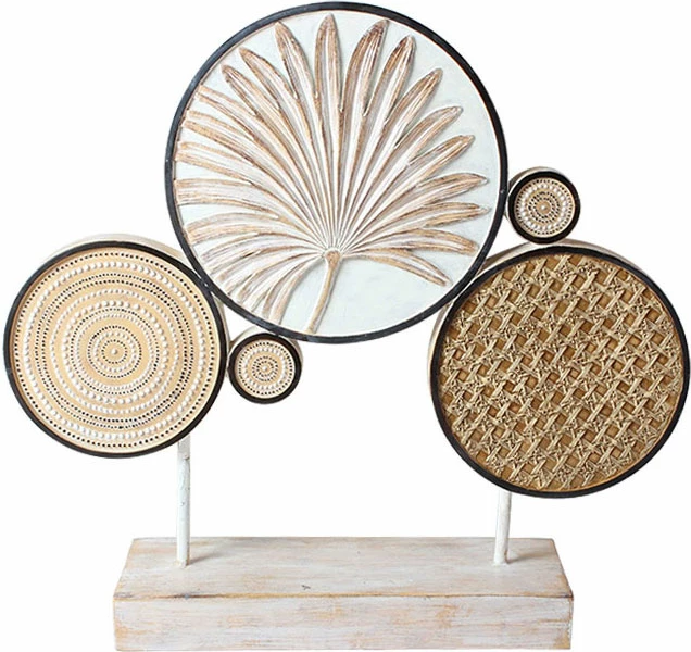 Dekor Ginko 3 Totem, polirezina, ngjyrë natyrale/bezhë/metal e bardhë, 44x11x41cm