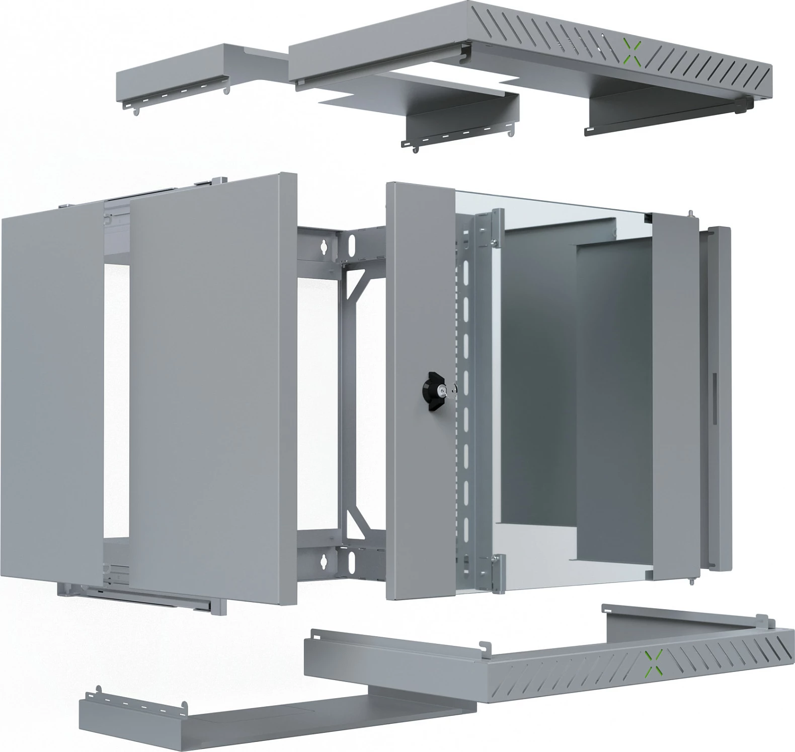 Rack muri EFB Elektronik WGX-1206GR.G1, 12U 19", 60 kg, derë xhami me çelës, gri