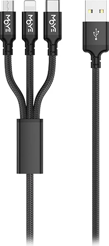 Kabllo USB Moye Connect 3-në-1 1 m (USB-C/Lightning/Micro USB), e zezë