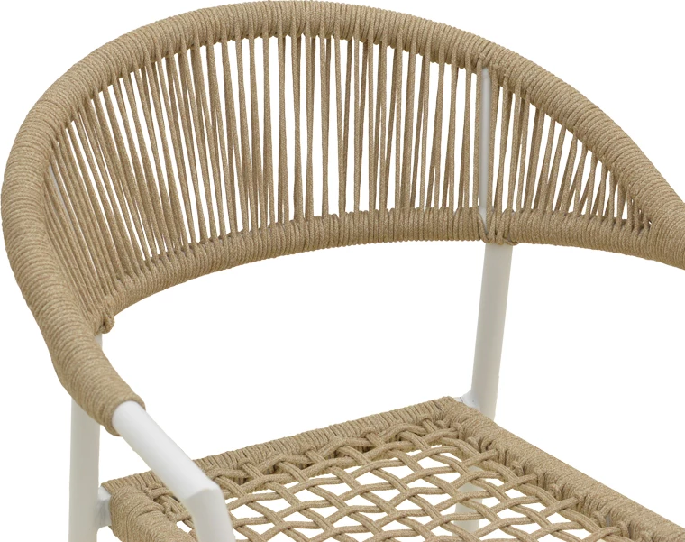 Karrige me krahë e grumbullueshme Ammos, alumin i bardhë, litar PE natyral, 57x61x82cm