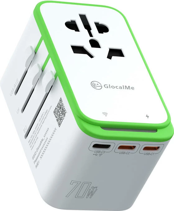 Adapter udhëtimi me hotspot Wi-Fi 4G/LTE GlocalMe Roamplug, 70W, i bardhë