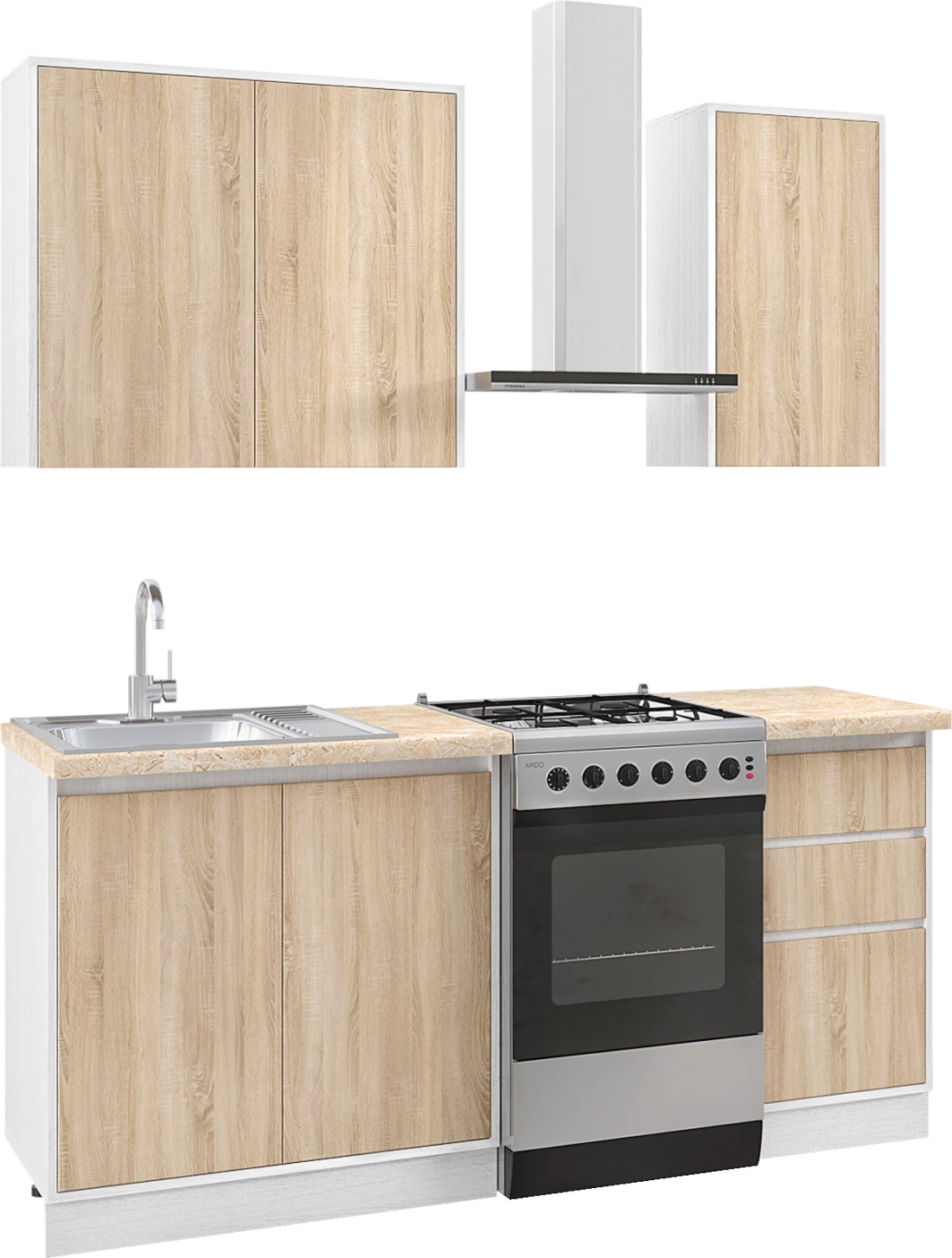 Kompozim kuzhine melamine ngjyrë lisi Sonoma, banak mermeri bexh, 120x47x84,8 cm, FH2466.01