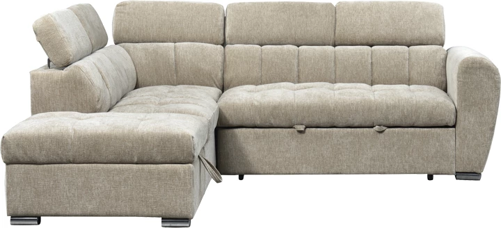 Kënd-sofë krevate me kënd të djathtë Nuvora, me hapësirë për depo, kadife korduroj, bezhë, 244x225x79cm