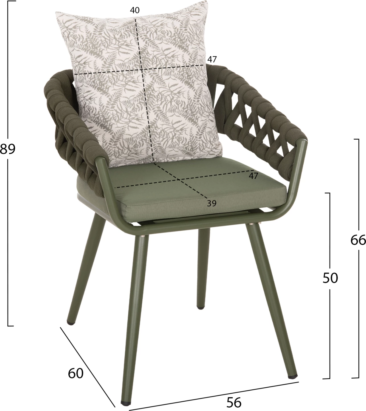 Karrige alumini CAMDEN FH6141.09 jastëk shpine me dizajn print-dritë ulliri 56x60x72-87Hcm