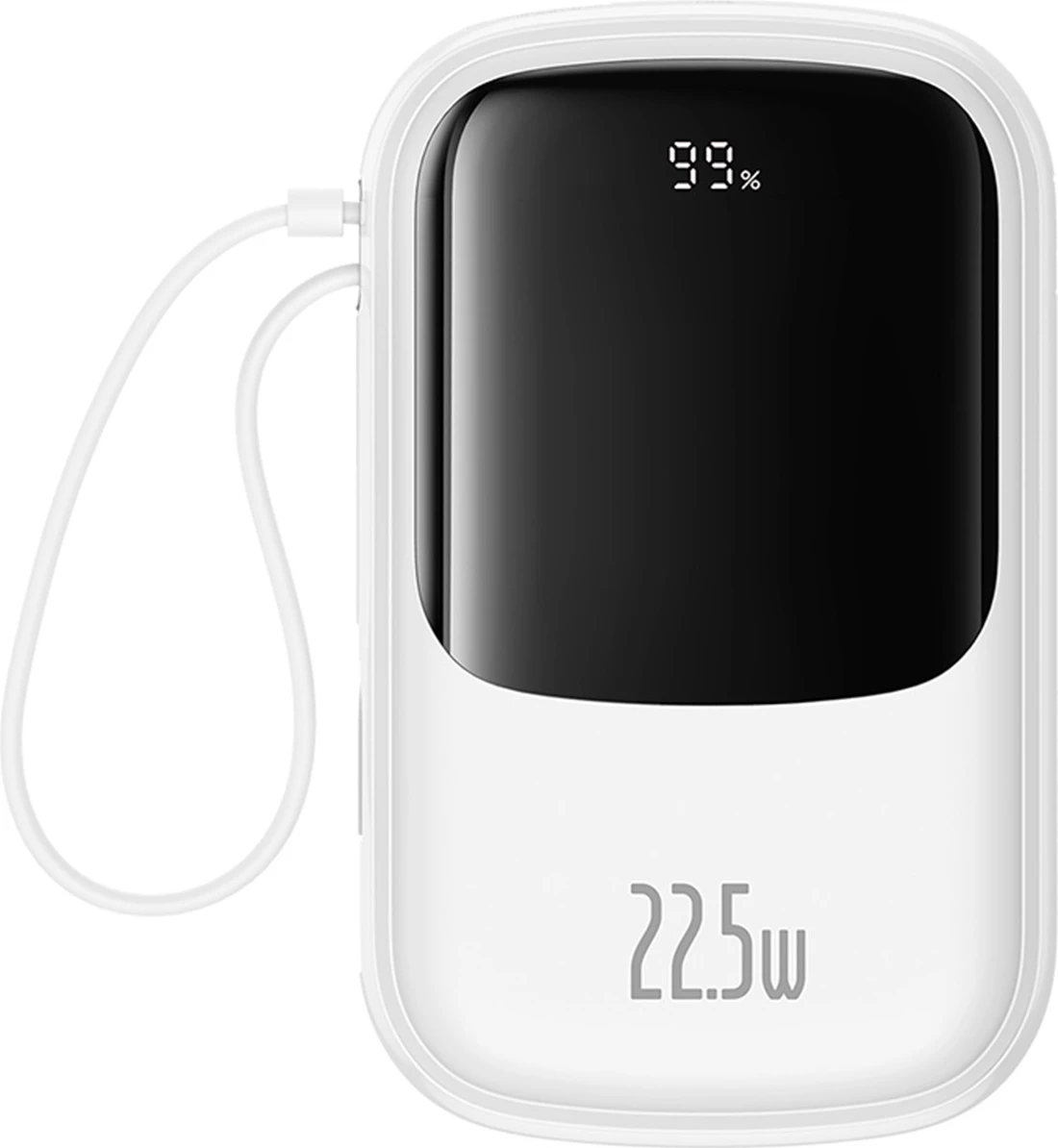 Powerbank Baseus QPow Pro+ 20000mAh me display, 22.5W, kabllo USB-C e integruar, Bardhë