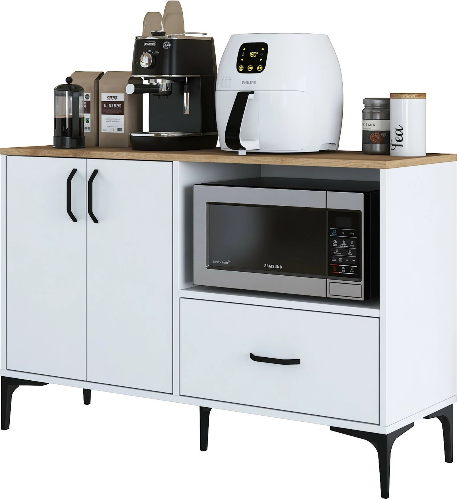 Dollap multifunksional, ngjyrë e bardhë dhe arre, JE161 - 3264