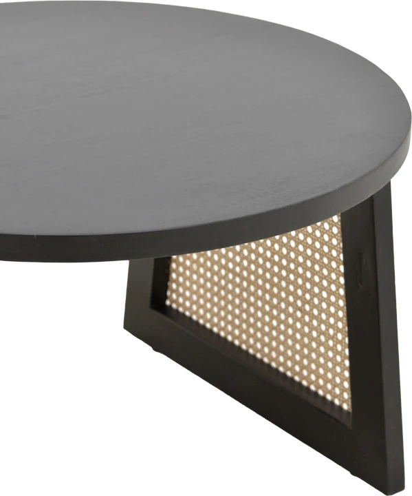 Tavolinë Tamarind, dru mango, ratan natyral, ngjyrë e zezë, Φ65x40cm