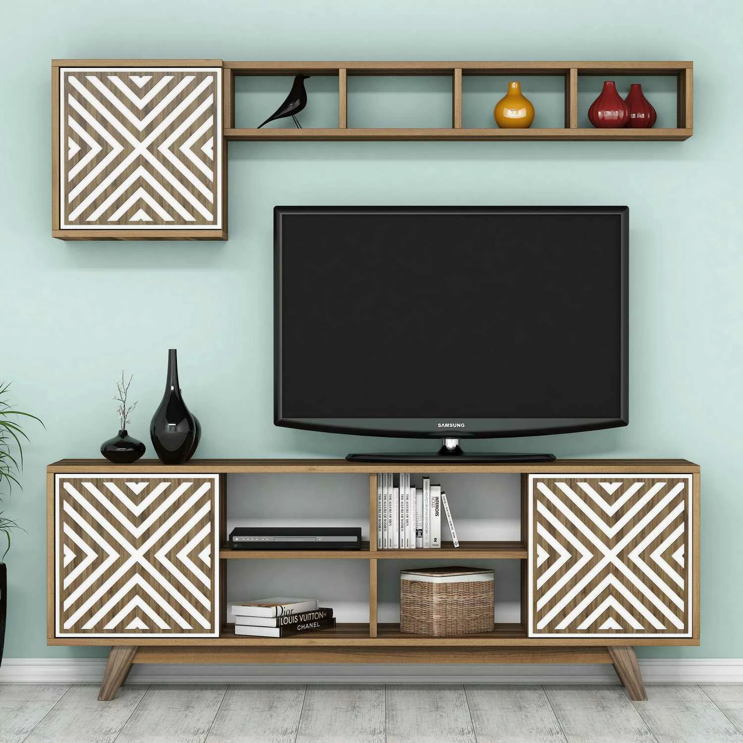 Njësi TV Hanah Home, Inci, ngjyrë arre dhe e bardhë