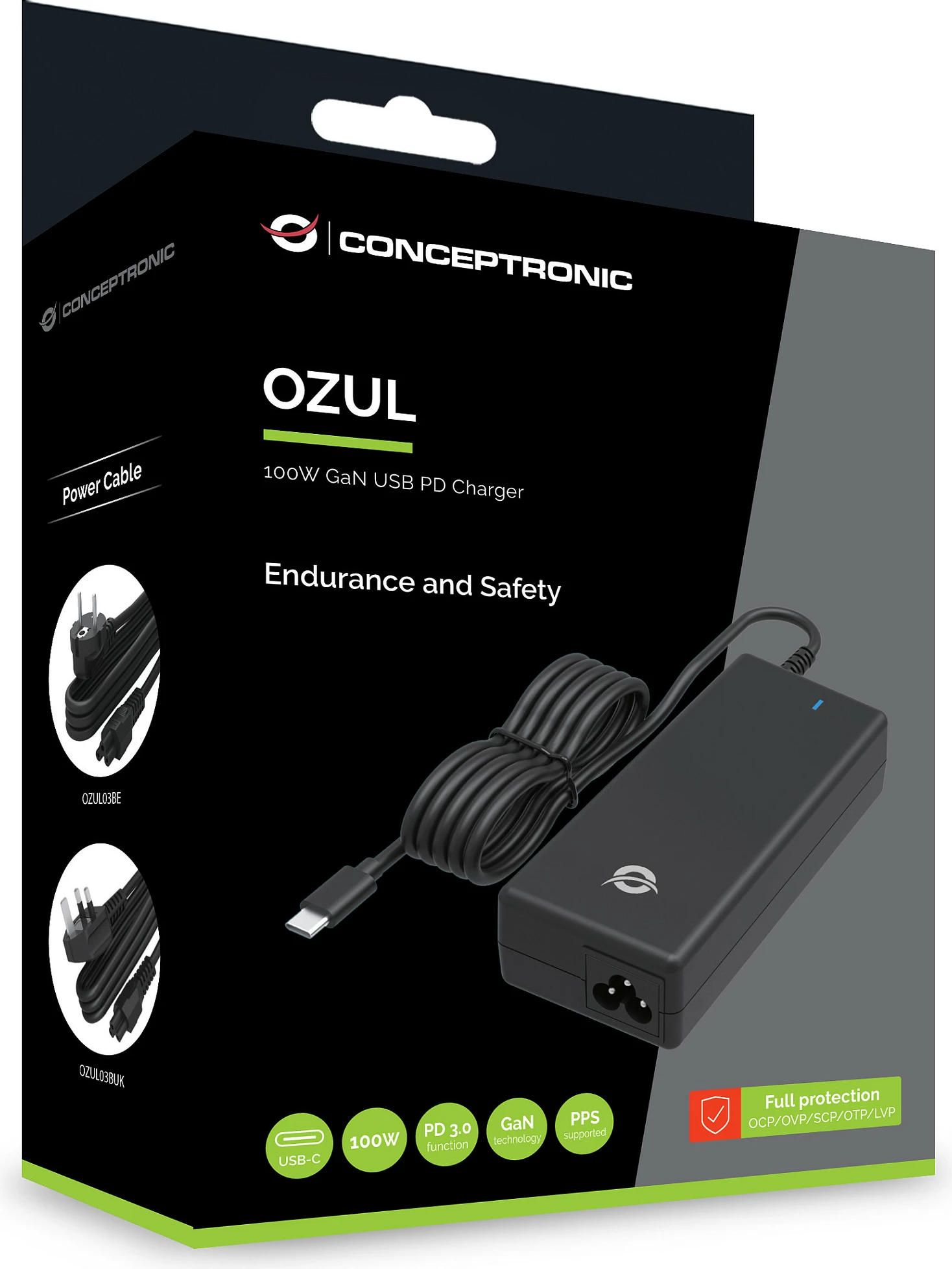 Karikues desktop USB-C PD Conceptronic OZUL03BE, 100W GaN, universal, i zi