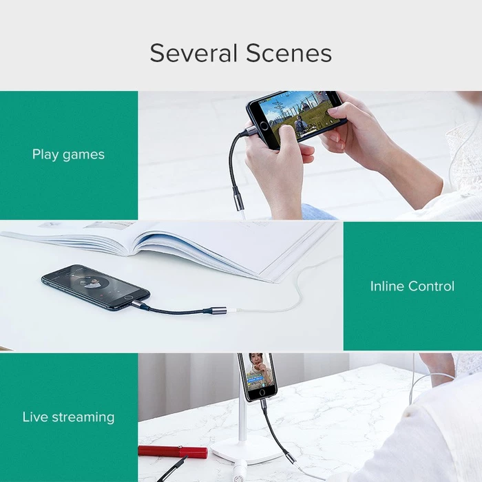 Adapter audio Lightning në 3.5mm UGREEN 30756 (MFi), gri-zezë