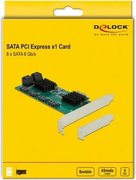 Kartelë zgjerimi PCIe DeLOCK x1, 8-Port SATA 6 Gbit/s, Low-Profile, e zezë/jeshile/gri