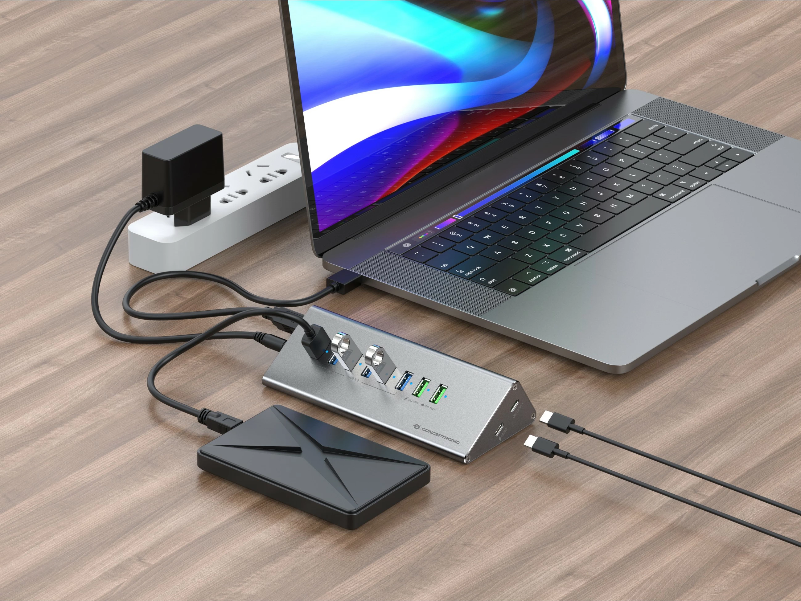USB hub Conceptronic 10-porta, USB-A 3.0/USB-C, me furnizim energjie, gri