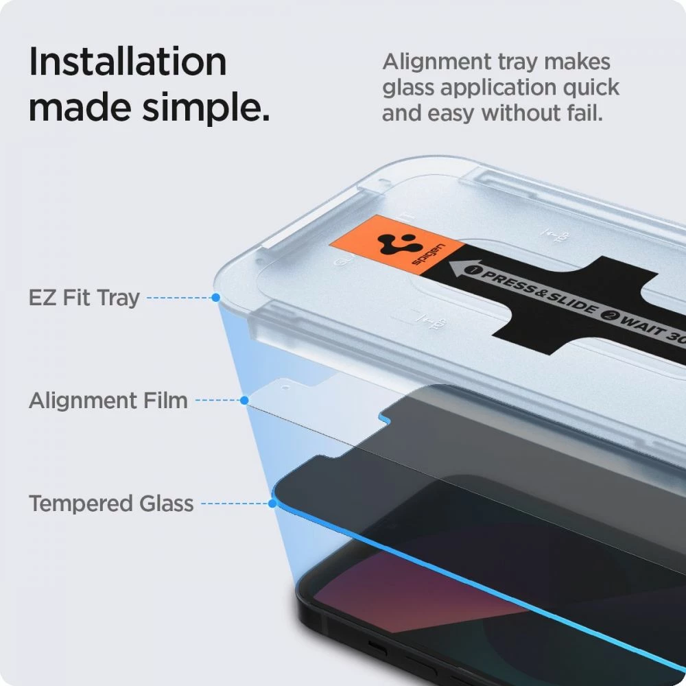 Xham mbrojtës privatësie i kalitur Spigen Glas.tR EZ Fit për iPhone 13/13 Pro/14/16e/17e, 2 copë