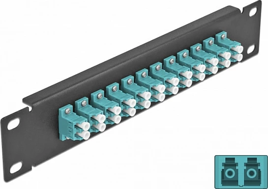 Patch panel fibër optike DeLOCK 10" 1U, 12x LC Duplex, MMF, zi/aqua