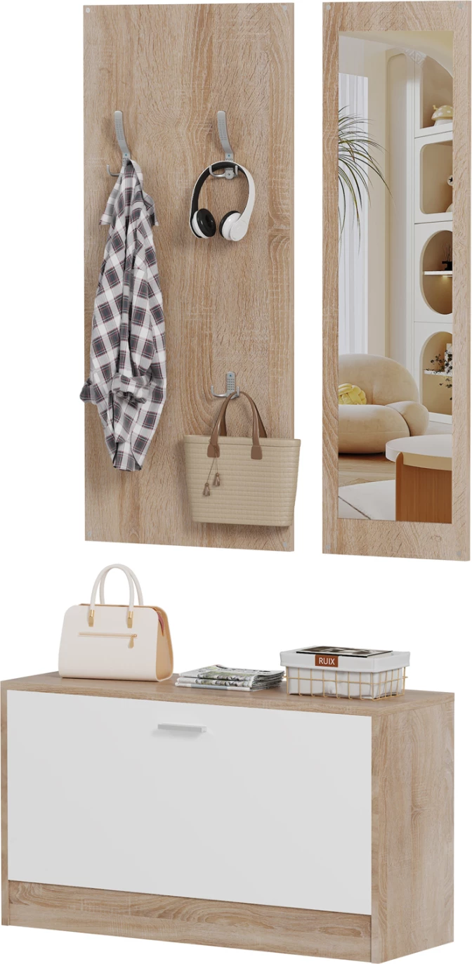 Set hyrjeje me pasqyrë VERN FH2476.04 melaminë në ngjyrë sonama-bardhë 80x27x175Hcm