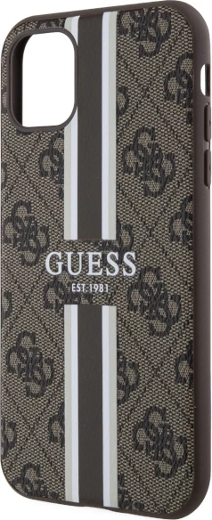 Mbështjellës Guess GUHMN61P4RPSW për iPhone 11/XR, 4G Printed Stripes MagSafe, Kafe