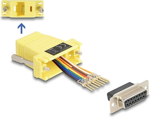 Adapter DeLOCK D-Sub 15 femër në RJ45 femër, kit montimi, Cat5/Cat5e/Cat6, i verdhë