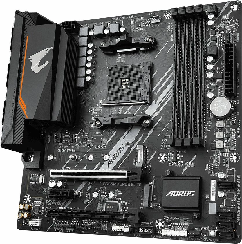 Pllakë amë Gigabyte B550M AORUS ELITE, chipset B550, AM4, DDR4 128GB, mATX, LAN Gigabit, HDMI/DVI, e zezë