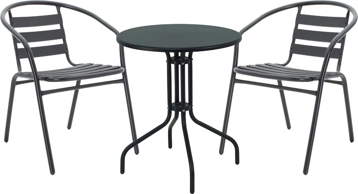 Tavolinë me karrige Vergo-Tade, metalike, e zezë, Φ60x70cm