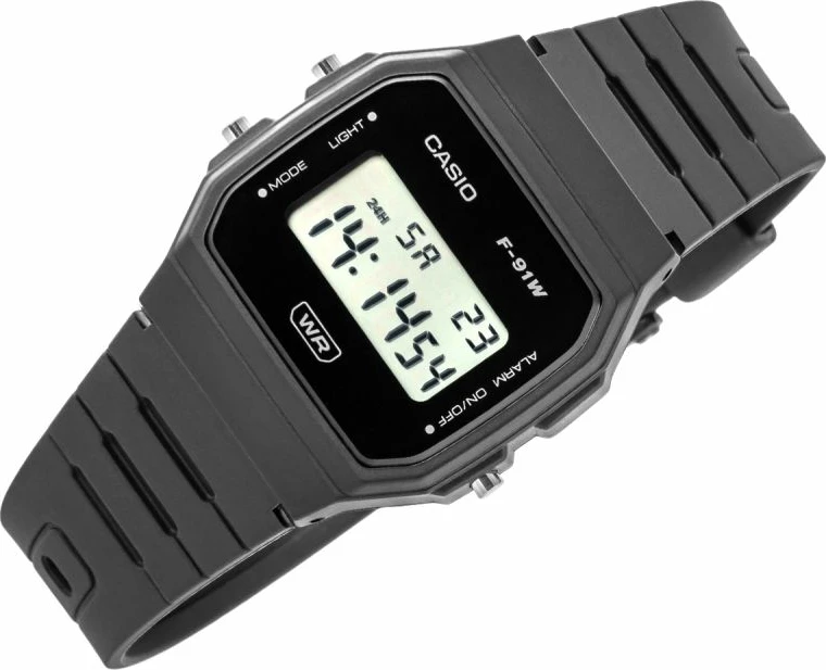 Orë dore unisex CASIO F-91WB-1AVEF, e zezë, me kuti