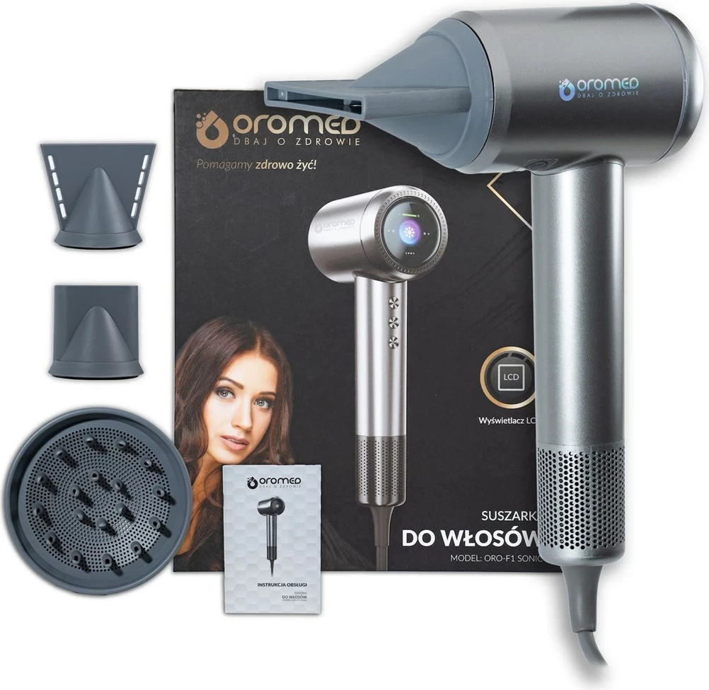 Tharëse flokësh Oromed ORO-F1 SONIC, 1600 W, LCD, Argjendtë