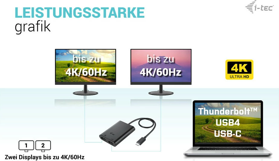 Adapter USB-C I-Tec Dual 4K/60Hz, 2x HDMI, i zi