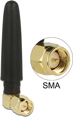 Antenë DeLOCK ISM 433 MHz, SMA, 1 dBi, omni, 90° fleksibile, e zezë