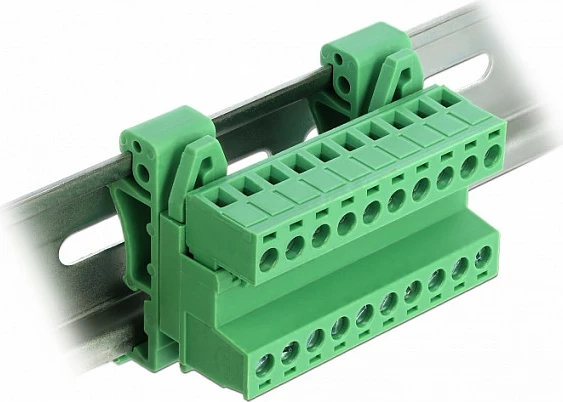 Bllok terminal DeLOCK 10-pin për shinë DIN, raster 5.08 mm, i këndshëm, 320 V, i gjelbër