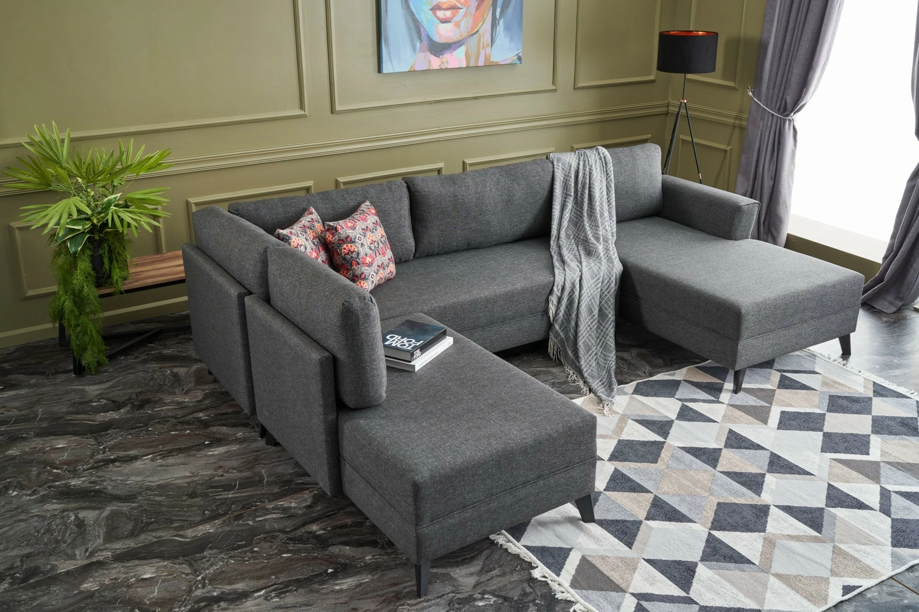 Kënd-sofë krevate Atelier del Sofa, Efsun, antracit